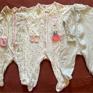 Gerber Pink and Gray Footies One Pieces with Enclosed Feet